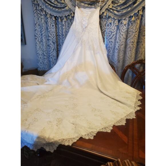 Mori Lee Wedding Dress Size 12 Lace Corset Ivory White Silver Beaded - Picture 11 of 12